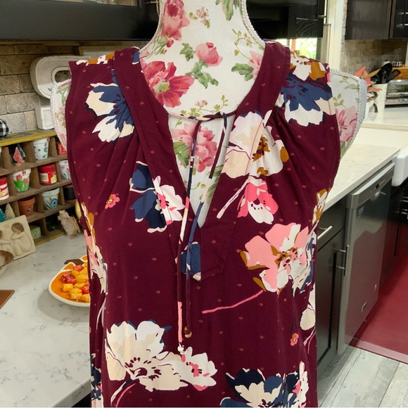 Old Navy Womens Small Dress Shift Burgundy Floral Print V Neck Tie Neckline - Picture 3 of 12